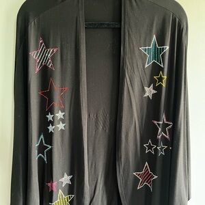 Lauren Moshi Black Cardigan with Colorful Star Embellishments